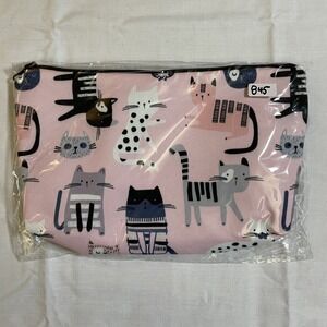 The Pouch Cosmetic Bag Women Small Pink NWT Cat Print Zipper Travel Pouch 8x5